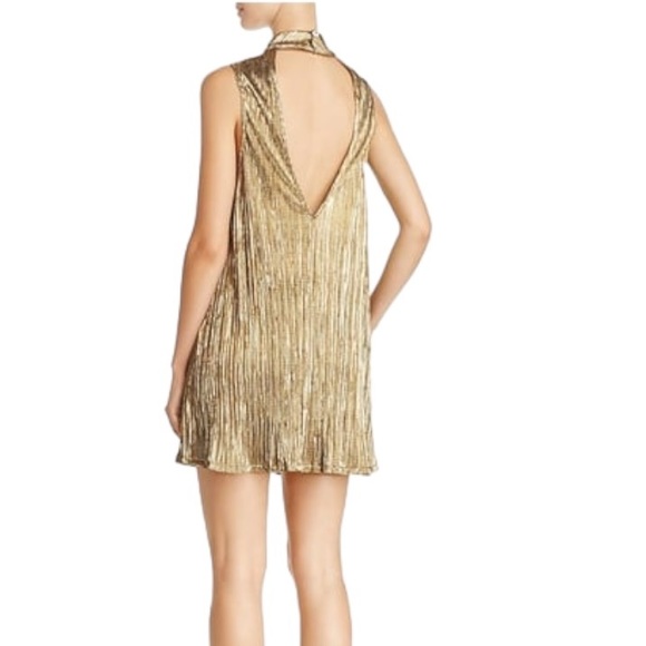 Show Me Your Mumu Friday Choker Metallic Cutout Dress in Good As Gold Pleat - S - Picture 3 of 15
